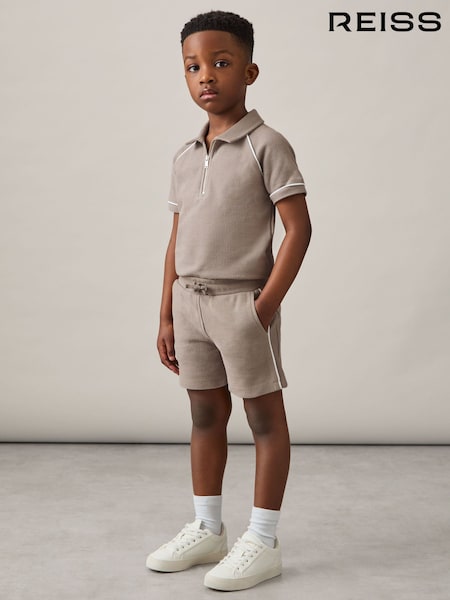 بني منك - Reiss Pinta Cotton Textured Piped Shorts (F37240) | ‏173 د.إ.‏
