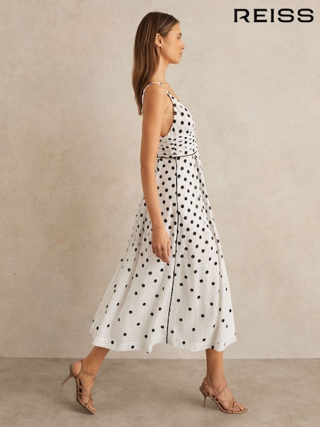 Reiss Black/White Dottie Polka Dot Midi Dress (F37242) | €229