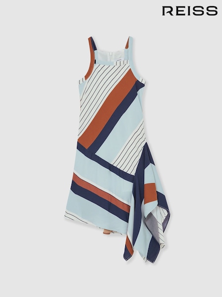 Reiss Blue Print Holly Stripe-Print Handkerchief Dress (F37250) | 625 QAR