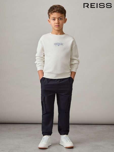 Reiss White/Blue Orville Cotton-Blend Airlines-Print Sweatshirt (F37252) | kr642