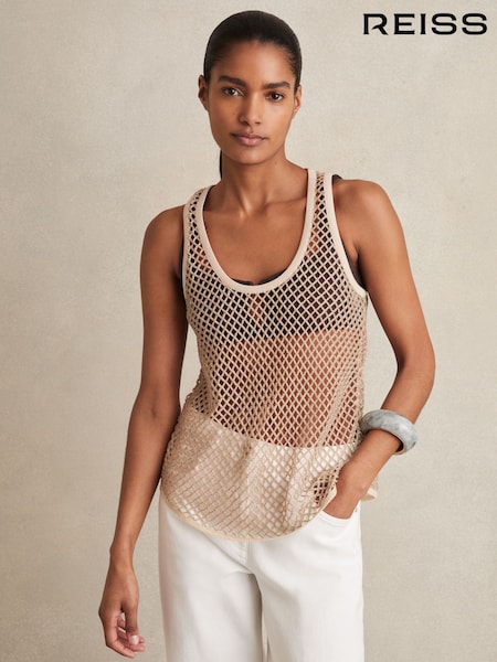 Reiss Neutral Lila Mesh Knit Beaded Vest (F37260) | €295