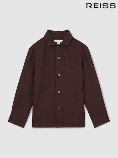 Reiss Dark Brown Ruban Linen Long-Sleeve Shirt (F37261) | €64
