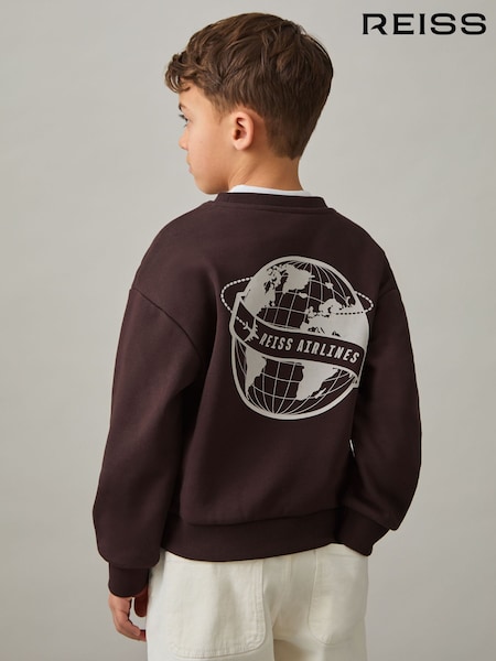 Reiss Chocolate Brown/Off White Orville Senior Cotton-Blend Airlines-Print Sweatshirt (F37265) | kr722