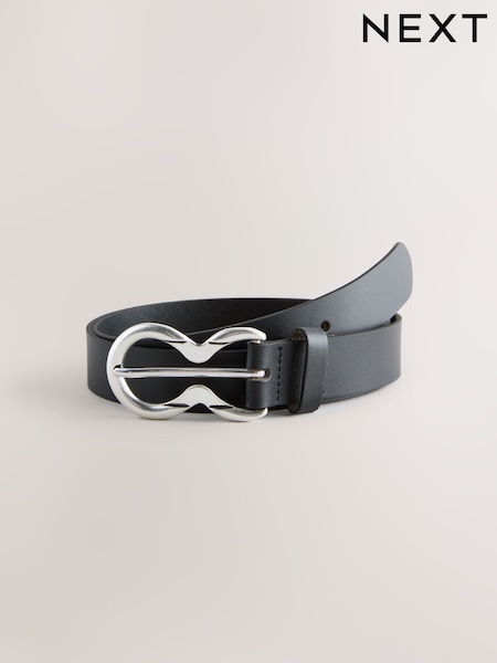Black/Silver Double Ring Leather Belt (F37290) | R$ 175