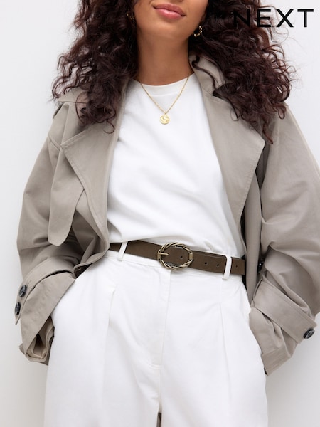 Khaki Green Oval Buckle Suede Belt (F37291) | €23