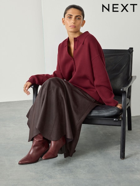 Vermelho Borgonha - Cosy Soft Touch Longsleeve Polo Neck Jumper Top (F37296) | R$ 315