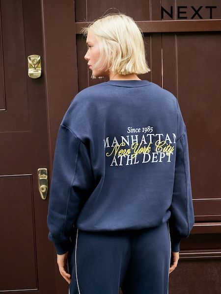 Navy Graphic New York City Crewneck Sweatshirt (F37310) | AED134