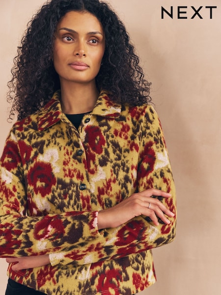Burnt Orange Patterned Cosy Needle Buttonthrough Lightweight Jacket (F37324) | €41