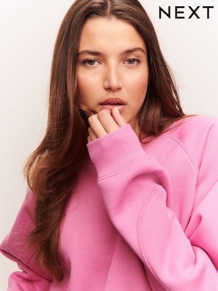 Rose Pink Oversized Relaxed Fit Heavyweight Longline Crew Neck Sweatshirt with Seam Detailing (F37327) | AED105
