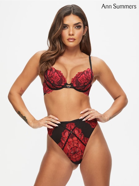 Ann Summers Black Nightfall Floral Lace High Waist Thong (F37361) | $23