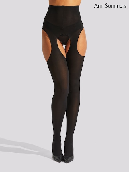 Ann Summers Black High Waisted Crotchless Glossy Tights (F37366) | €20