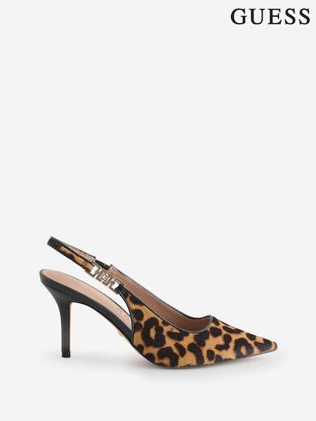 Guess Nassha Animal Print Logo Slingback Court Heel Shoes (F37461) | €165