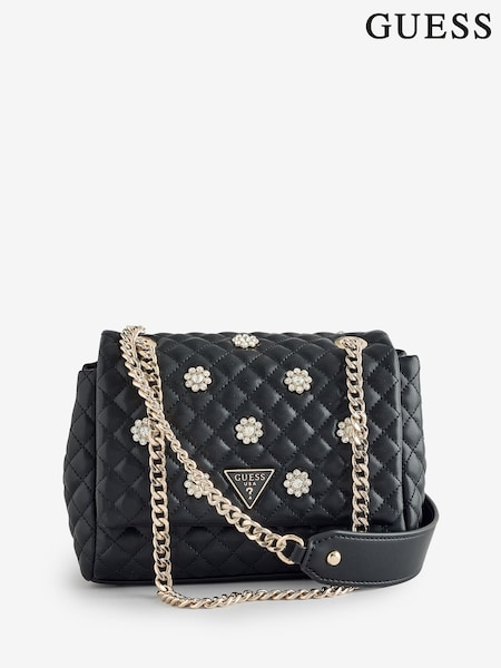 Guess Everlee Embellished Flap Black Crossbody Bag (F37462) | €177