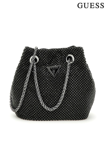 Negru - Guess Zalina Rhinestone Embellished Pouch Bucket Bag (F37467) | 1,043 LEI