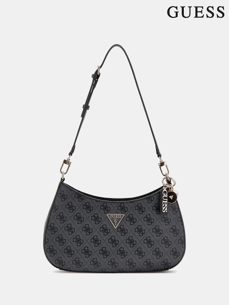 Guess Noelle II 4G Monogram Logo Top Zip Shoulder Black Bag (F37472) | ‏553‏₪