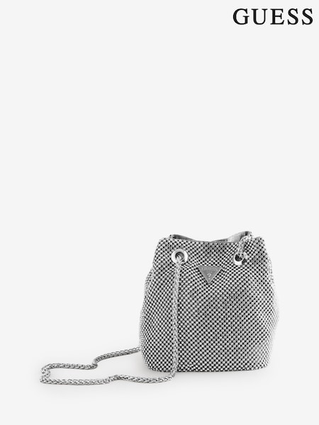 Plateado - Guess Zalina Rhinestone Embellished Pouch Bucket Bag (F37480) | 198 €