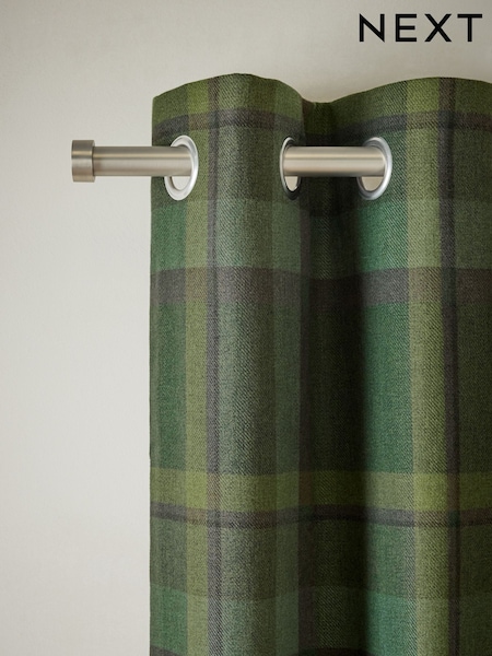 Dark Green Brushed Check Super Thermal Eyelet Curtains (F37583) | 416 QAR - 882 QAR