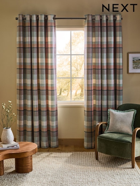 Teal Blue/Orange Check Super Thermal Curtains (F37589) | €95 - €201