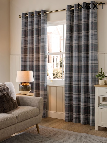 Grey/Pink Brushed Check Lined Eyelet Curtains (F37590) | R$ 590 - R$ 1.520