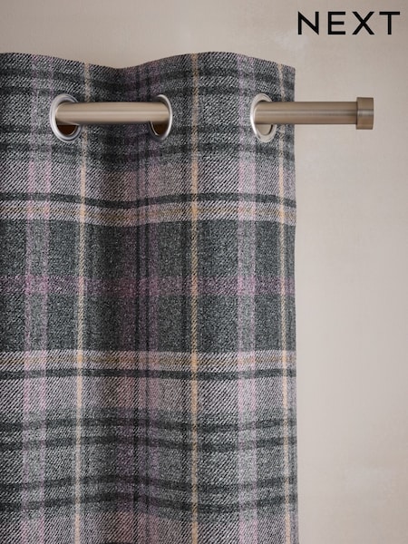 Grey/Pink Brushed Check Super Thermal Eyelet Curtains (F37593) | R$ 685 - R$ 1.615