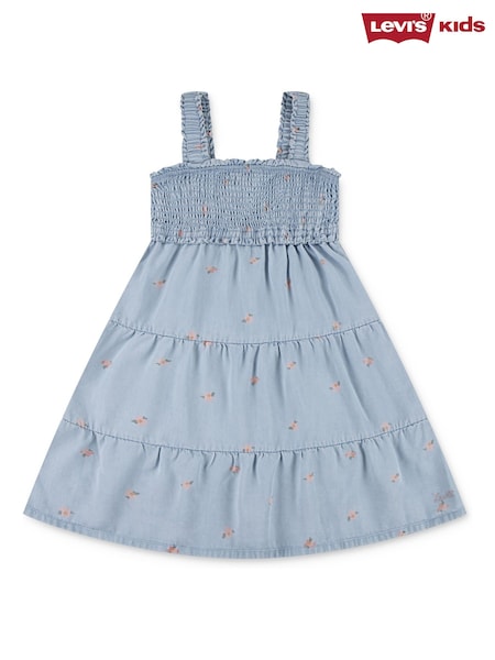 Levi's® Blue Tiered Embroidered Strappy Smocked Dress (F37603) | R$ 545 - R$ 590