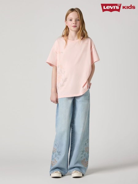Levi's® Blue Beltless Floral Embroidered Baggy Wide Leg 100% Cotton Jeans (F37606) | €60 - €66