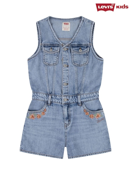 Levi's® Blue Denim Waistcoat 100% Cotton Romper With Floral Embroidery (F37619) | 272 QAR - 297 QAR