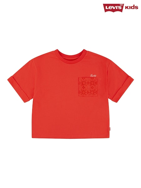 Roșu - Tricou Levi's® Decupat/Trei sferturi Meet & Greet cu manșetă rulată și logo (F37620) | 134 LEI - 149 LEI