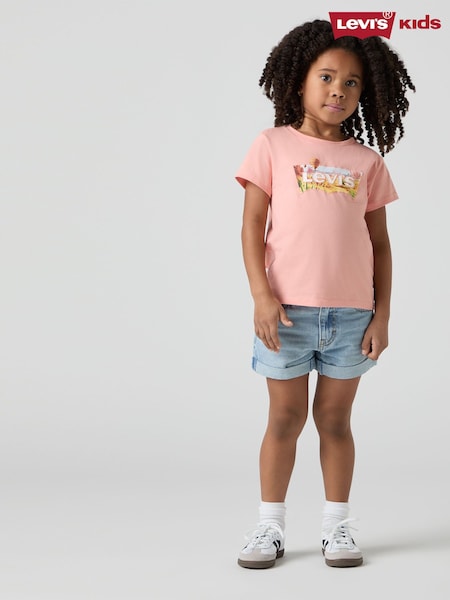 Levi's® Blue Mom Western Desert Embroidered Mini Denim 100% Cotton Shorts (F37635) | R$ 345 - R$ 395