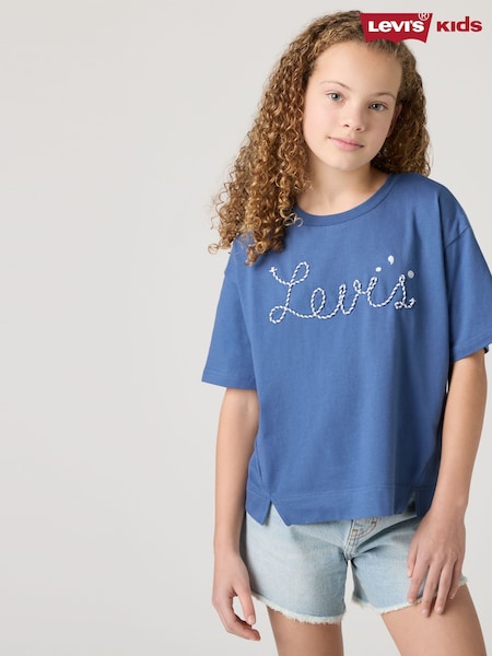 Albastru - Tricou Levi's® Decupat/Trei sferturi Meet & Greet cu manșetă rulată și logo (F37652) | 149 LEI - 186 LEI