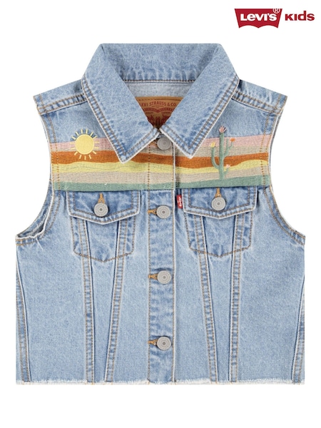 Levi's® Blue Western Desert Embroidered Denim 100% Cotton Waistcoat (F37655) | ₪226 - ₪251
