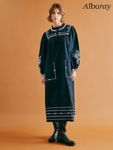 Albaray Blue Embroidered 100% Cotton Dress (F37676) | €158