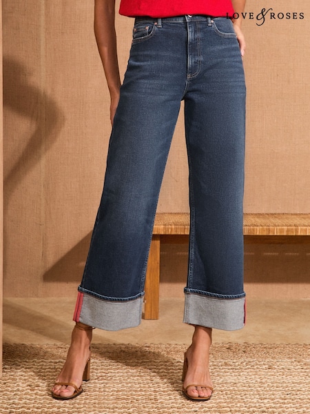 Love & Roses Turn Up Wide Leg Ankle Grazer Jeans (F37682) | 372 LEI