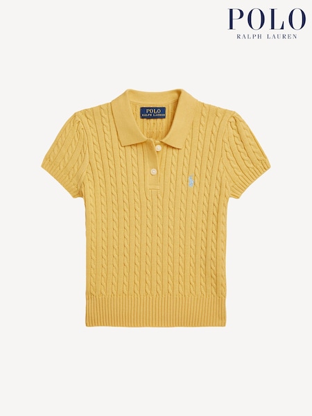 Galben - Pulover polo tricotat cu torsade din bumbac Polo Ralph Lauren pentru fete 100% (F37698) | 737 LEI - 812 LEI