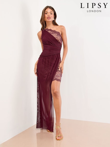 Lipsy One Shoulder Lace Mesh Mix Maxi Dress (F37756) | ‏454 د.إ.‏