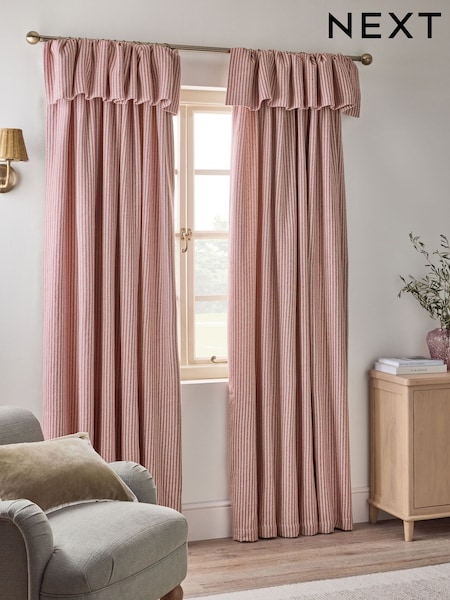 Pink Brushed Stripe Ruffle Top Fold Over Lined Curtains (F37883) | R$ 540 - R$ 1.275