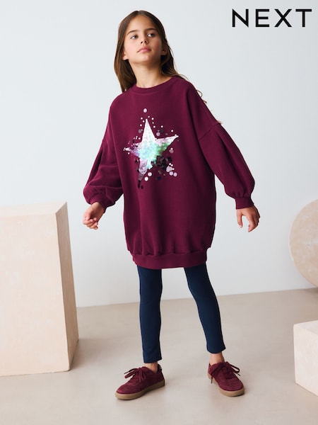 Burgundy Red Sequin Star - Jumper Dress (3-16yrs) (F37909) | 21 € - 28 €