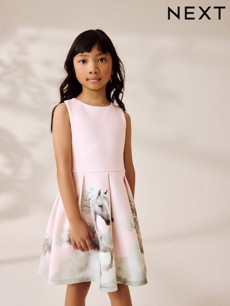 Pink Pony Print Cut Out Detail Scuba Occasion Dress (1.5-16yrs) (F37950) | € 33 - € 44