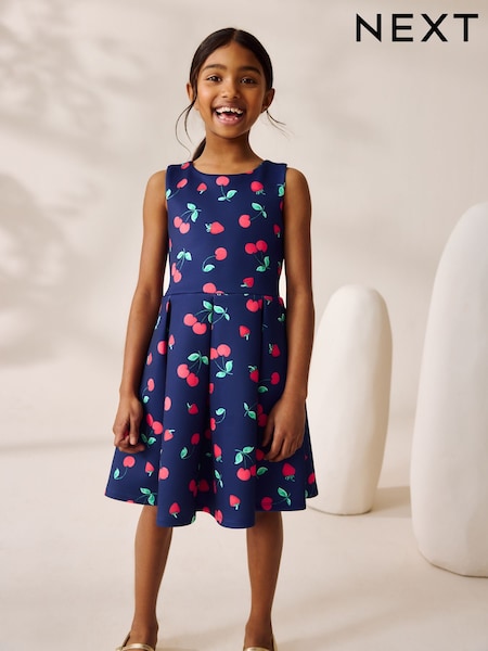 Navy Fruit Print Cut Out Detail Scuba Occasion Dress (1.5-16yrs) (F37951) | € 33 - € 44