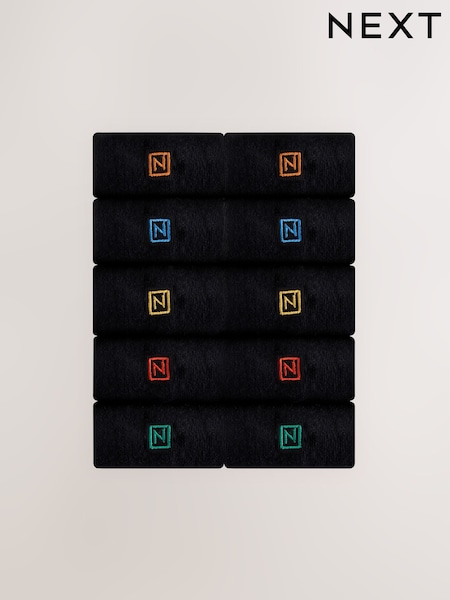 Black Multicolour Logo 10 Pack Embroidered Lasting Fresh Socks (F38044) | €29
