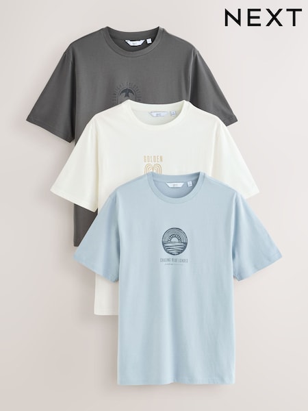 Blanc/bleu/gris - Standard - Lot de 3 t-shirts à imprimé graphique (F38104) | € 33