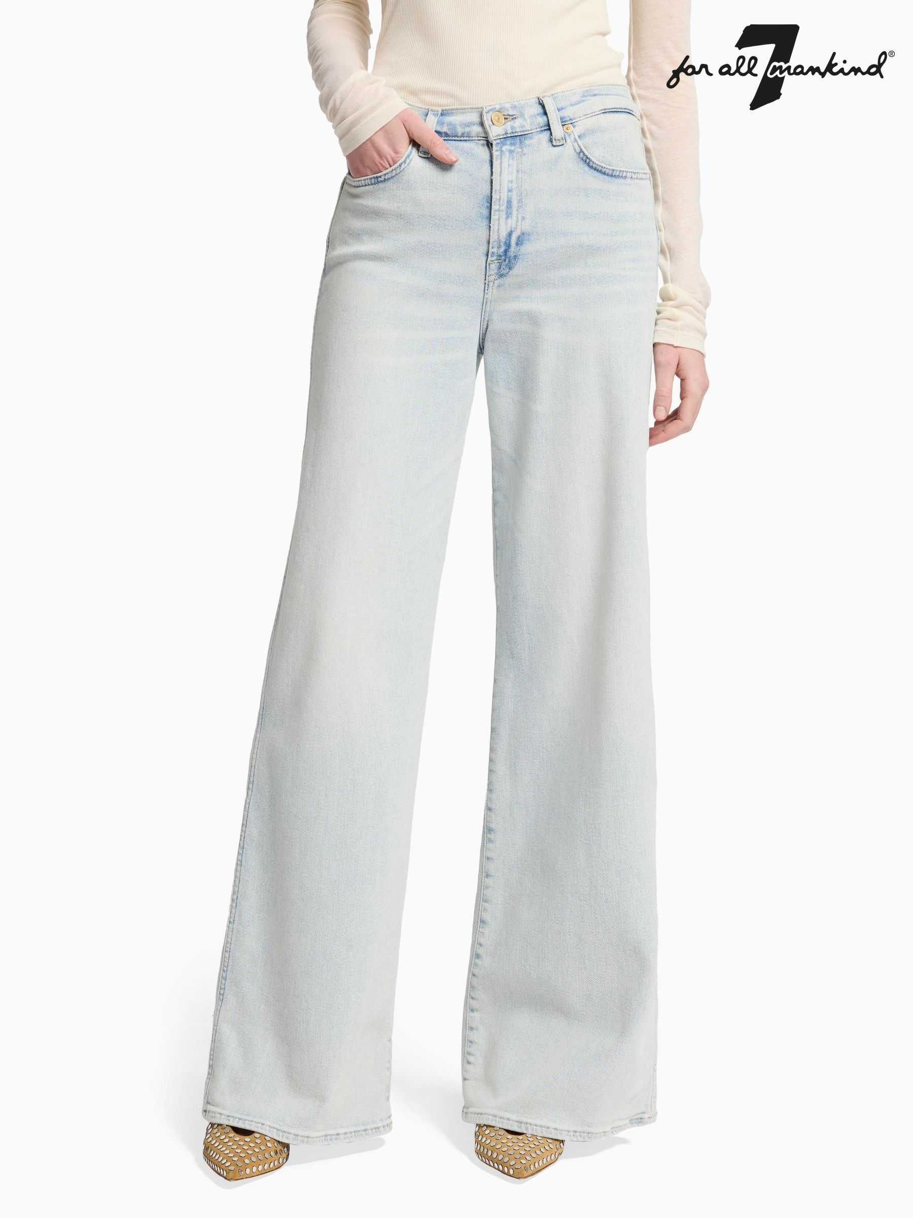 パンツ 7 FOR ALL MANKIND Women Straight Pants JSDEC850BC WHITE JEN7 by 7 for All Mankind High Rise Wide Leg Cropped Eyelet