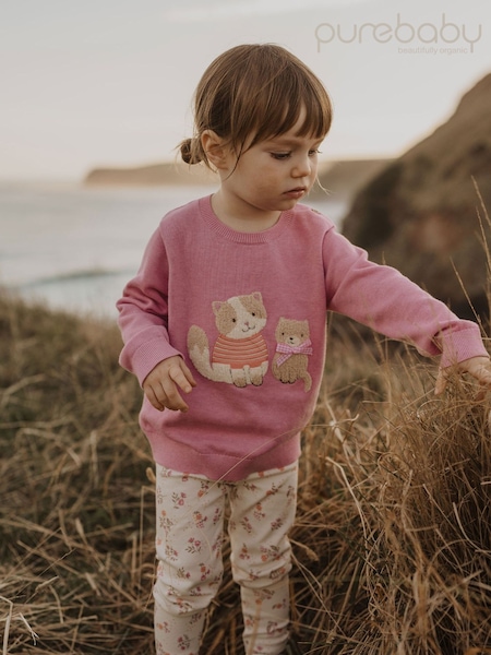 Purebaby Pink Animal Print Embroided 100% Cotton Jumper (F38161) | €46