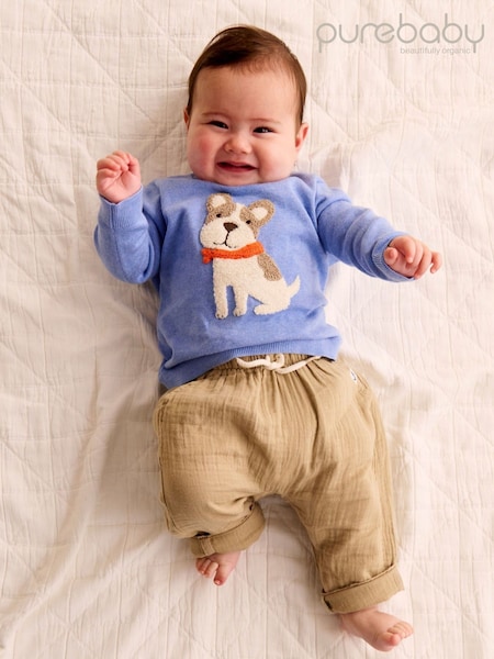 Purebaby Brown Slouchy Crinkle 100% Cotton Trousers (F38162) | ₪111