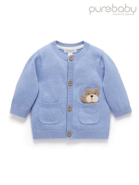 Purebaby Blue Embroidered 100% Cotton Cardigan (F38170) | AED204