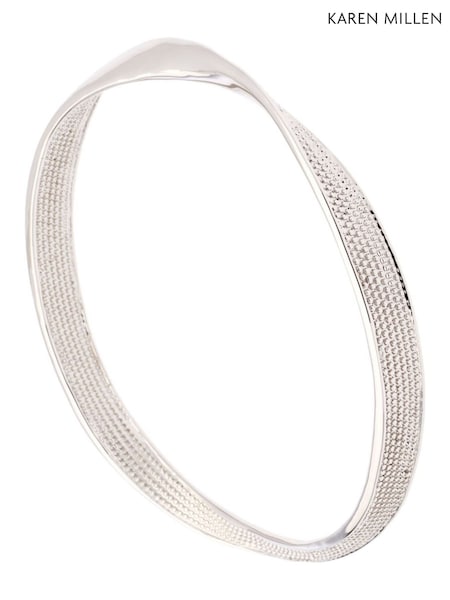 Karen Millen Silver Tone Textured Twist Narrow Bangle (F38238) | €73