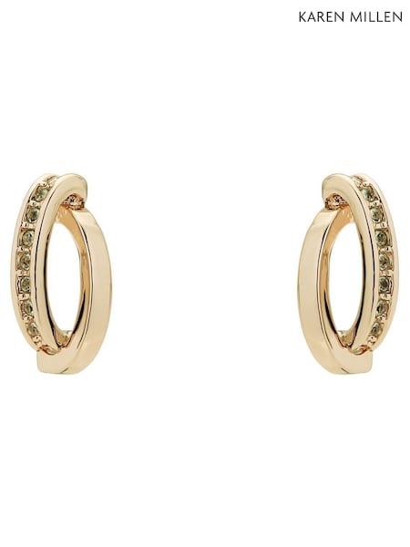 Karen Millen Gold Tone Oval Pave Chain Stud Earrings (F38239) | €53