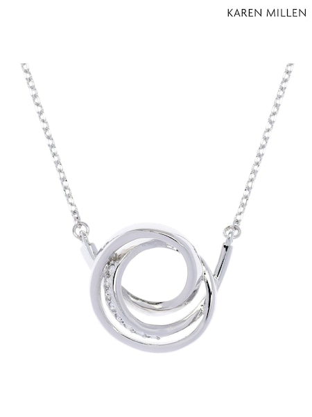 Karen Millen Silver Tone Crystal Ribbon Pendant Necklace (F38240) | ₪251