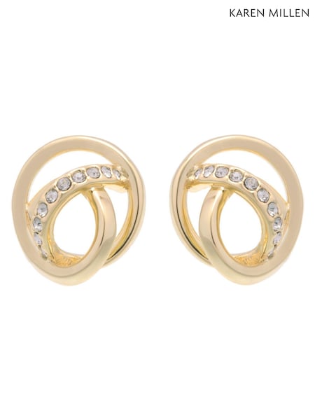 Karen Millen Gold Tone Crystal Ribbon Stud Earrings (F38244) | €53