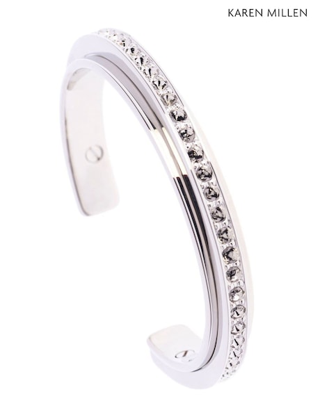 Karen Millen Silver Tone Crystal Diagonal Cuff Bracelet (F38245) | €107